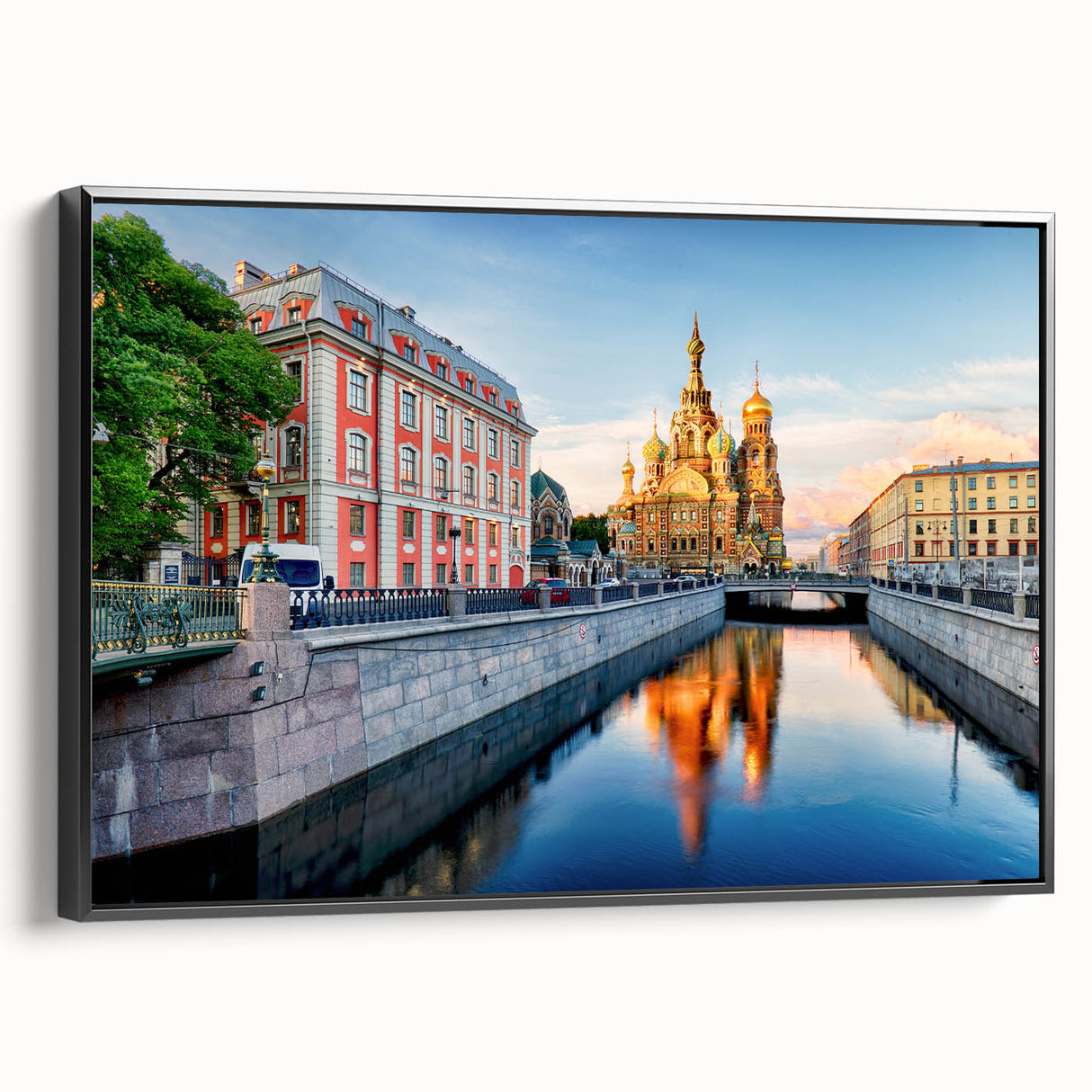 Black and white framed canvas of a vintage Petersburg landscape, ideal for bedroom wall art.