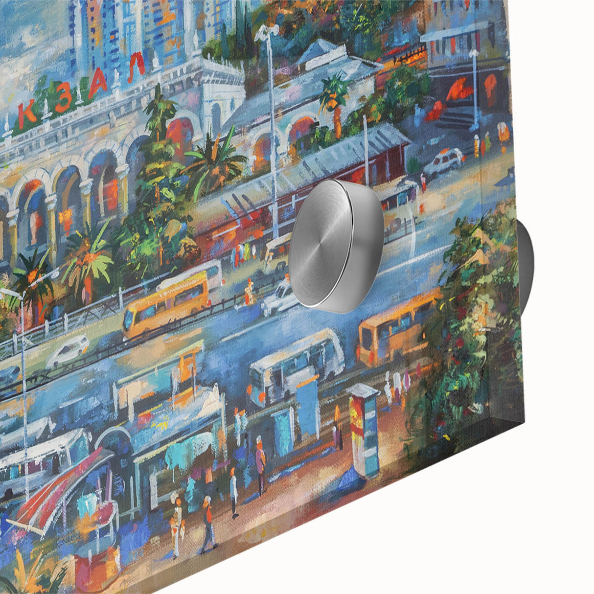 Large abstract wall art depicting Sochi, Russia, in mid-century modernist style on acrylic glass, ideal for dining room art.