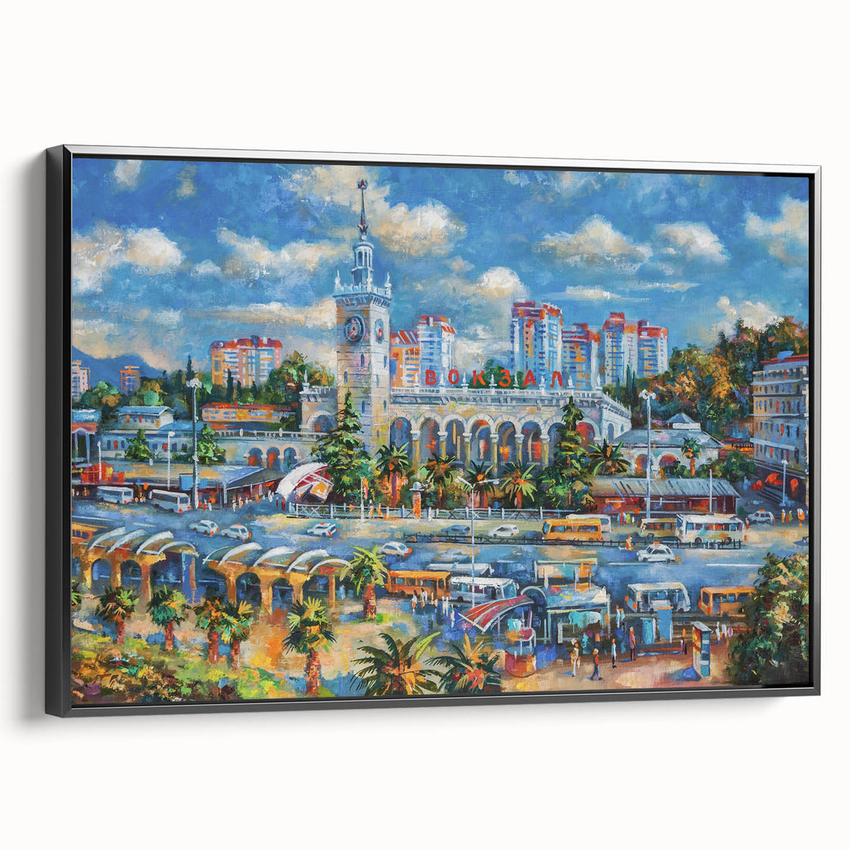 Black and white framed canvas of Sochi landscape, ideal for bedroom wall art with a vintage poster style.