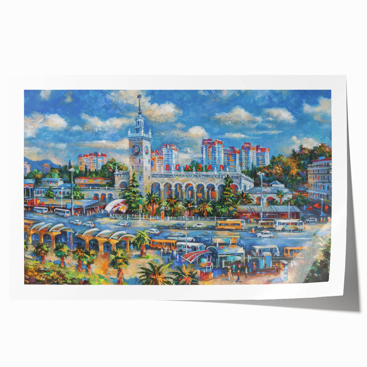 Extra large rolled print of Sochi scenery with vibrant floral art, ideal for art wall dining room.