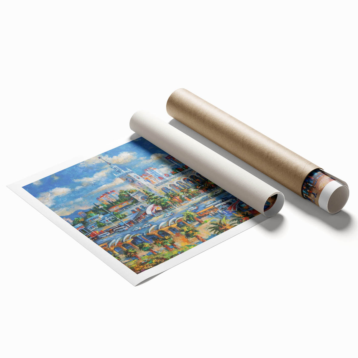 Extra large rolled print of Sochi scenery with vibrant green and floral elements, ideal for classy bathroom wall art.