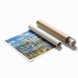 Extra large rolled print of Sochi scenery with vibrant green and floral elements, ideal for classy bathroom wall art.
