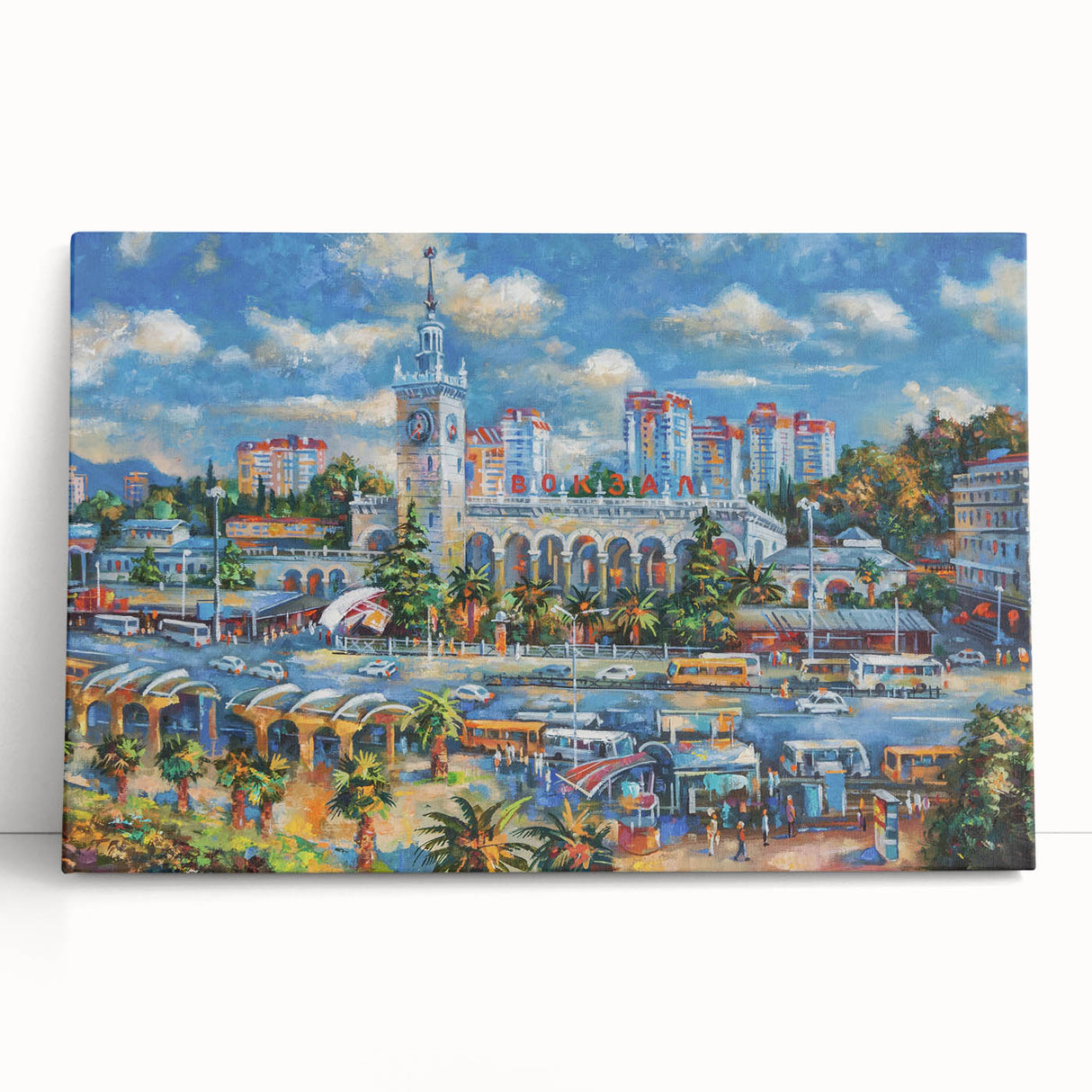 Black and white stretched canvas of Sochi scenery, ideal for kitchen wall art.