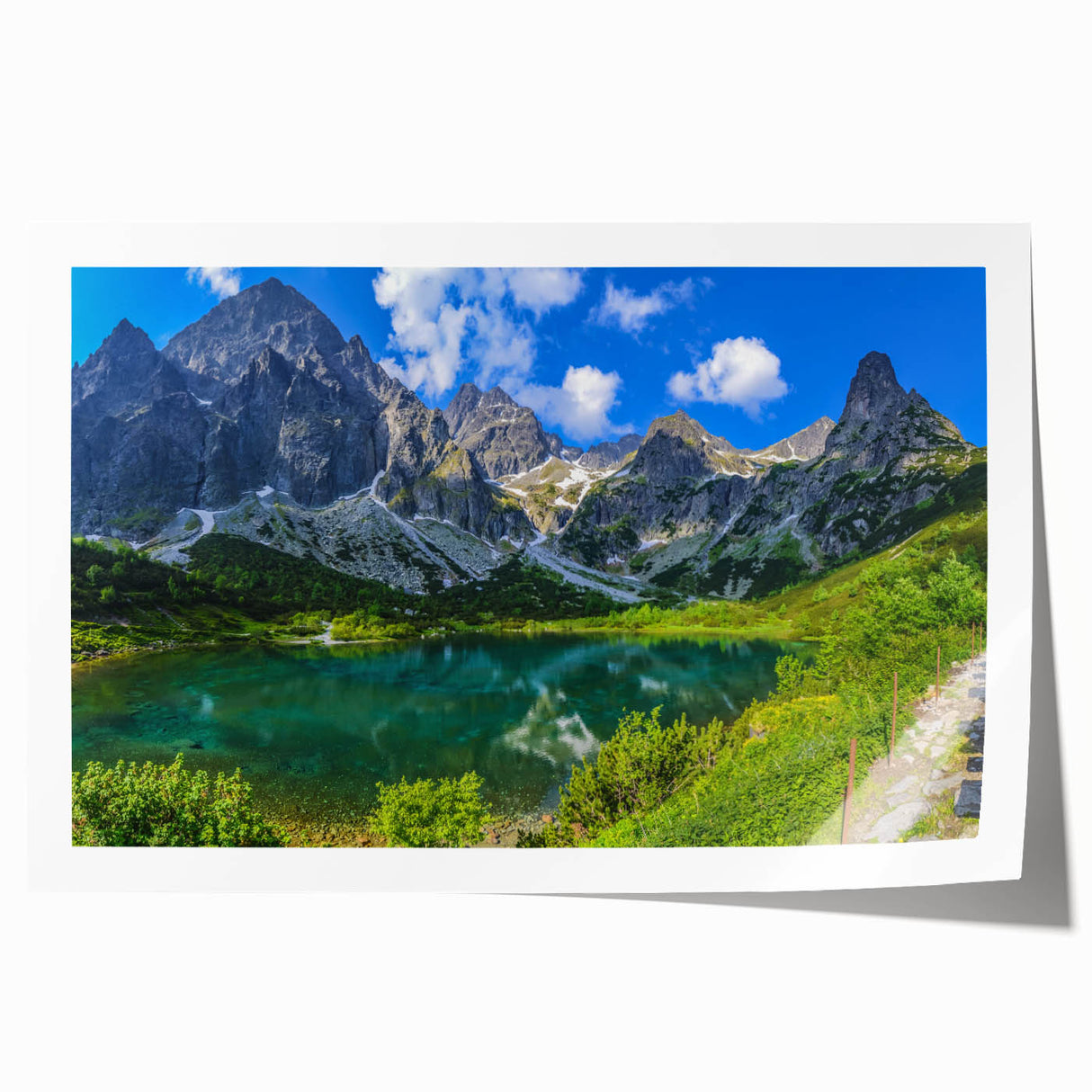 Rolled print of a European Slovakian landscape with soft pastel hues, ideal for dining room wall art.