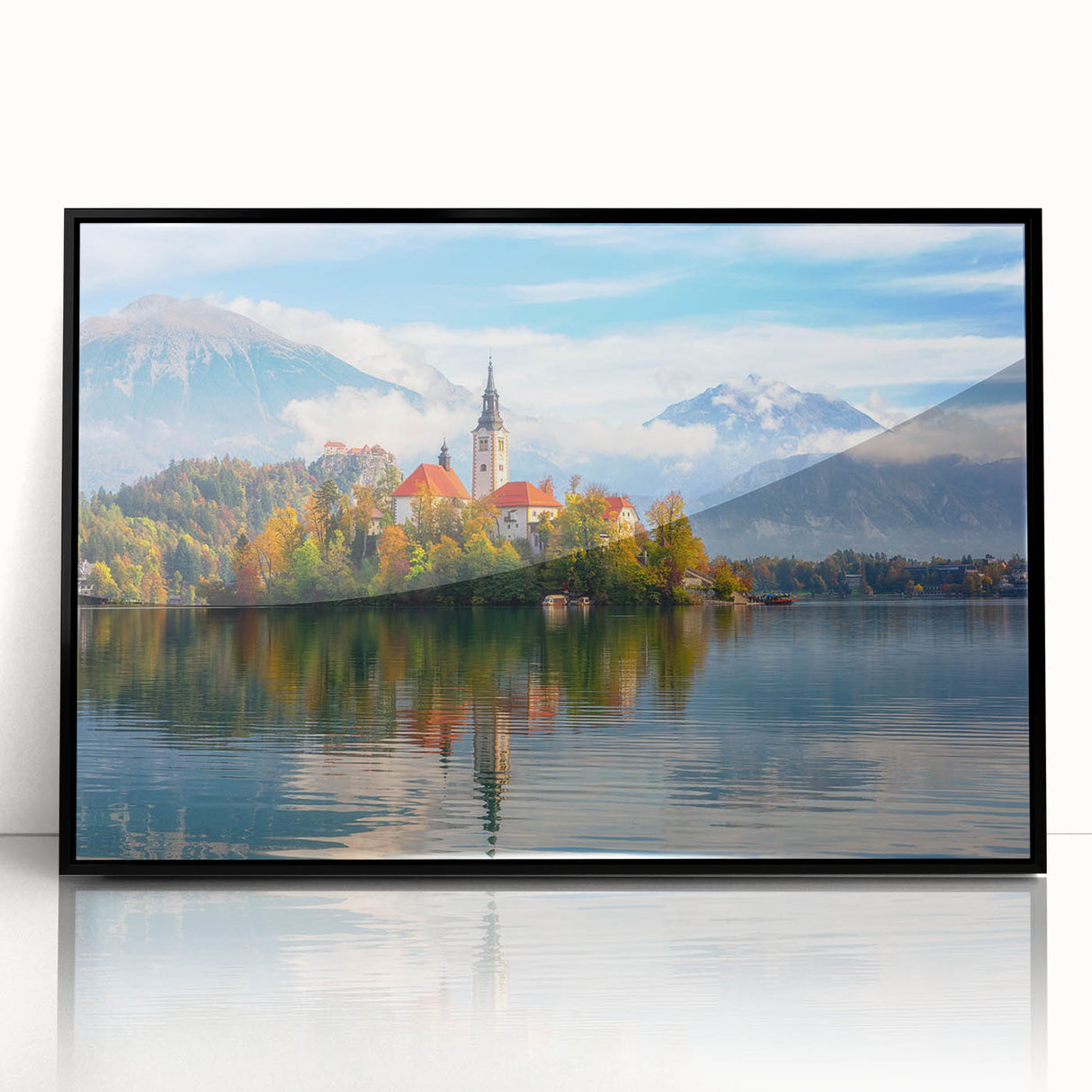 Large abstract wall art depicting a Slovenian landscape in muted earth tones on a framed acrylic.