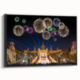 Black and white framed canvas of a vintage Barcelona landscape, suitable for bedroom decor.