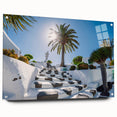 Large abstract wall art depicting a European scenery in vibrant hues on acrylic glass.