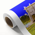 Art deco poster of Madrid scenery in soft pastel shades on rolled canvas, ideal for nursery wall art.
