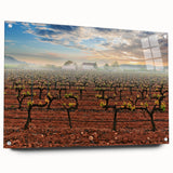 Large abstract wall art of Valencia scenery in muted earth tones on acrylic glass, suitable for bedroom or dining room decor.
