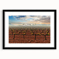 Extra large abstract art print of Valencia scenery in muted earth tones on a framed black mat, ideal for living room decor.