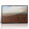 Large abstract wall art depicting a colorful Valencia scene in mid-century modernist style, framed in black acrylic.