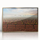 Acrylic print of a Valencia scenery in mid-century modernist style with gold frame, ideal for modern art wall decor.