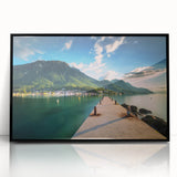 Large abstract wall art depicting Geneva's lakefront in muted earth tones on a framed acrylic.