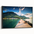 Black and white framed canvas of a Geneva landscape, featuring vintage poster art style, ideal for bedroom decor.