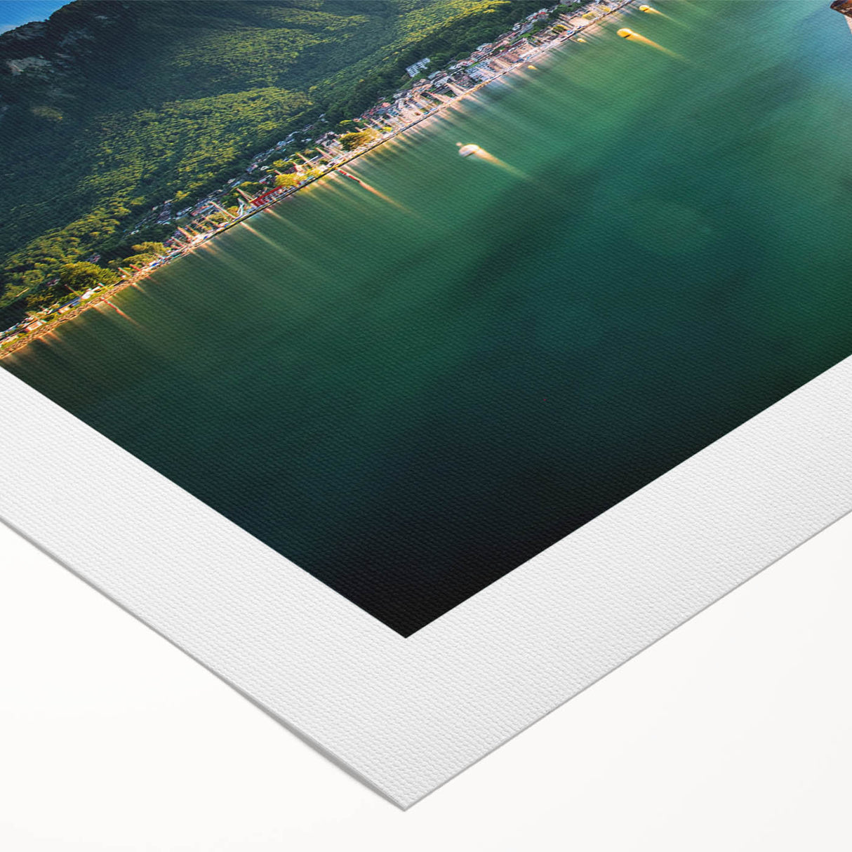 Art deco poster of Geneva scenery with muted blue and gray tones on rolled canvas, suitable for dining room wall art.