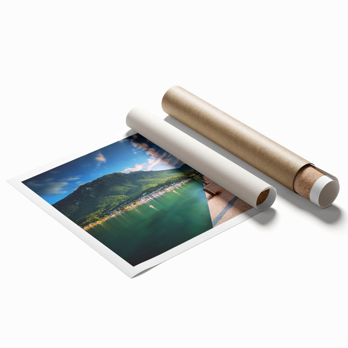 Extra large rolled print of Geneva, Switzerland scenery with vibrant floral art, ideal for classy bathroom wall art.