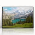 Large abstract wall art depicting a Swiss landscape in muted earth tones on a framed acrylic.