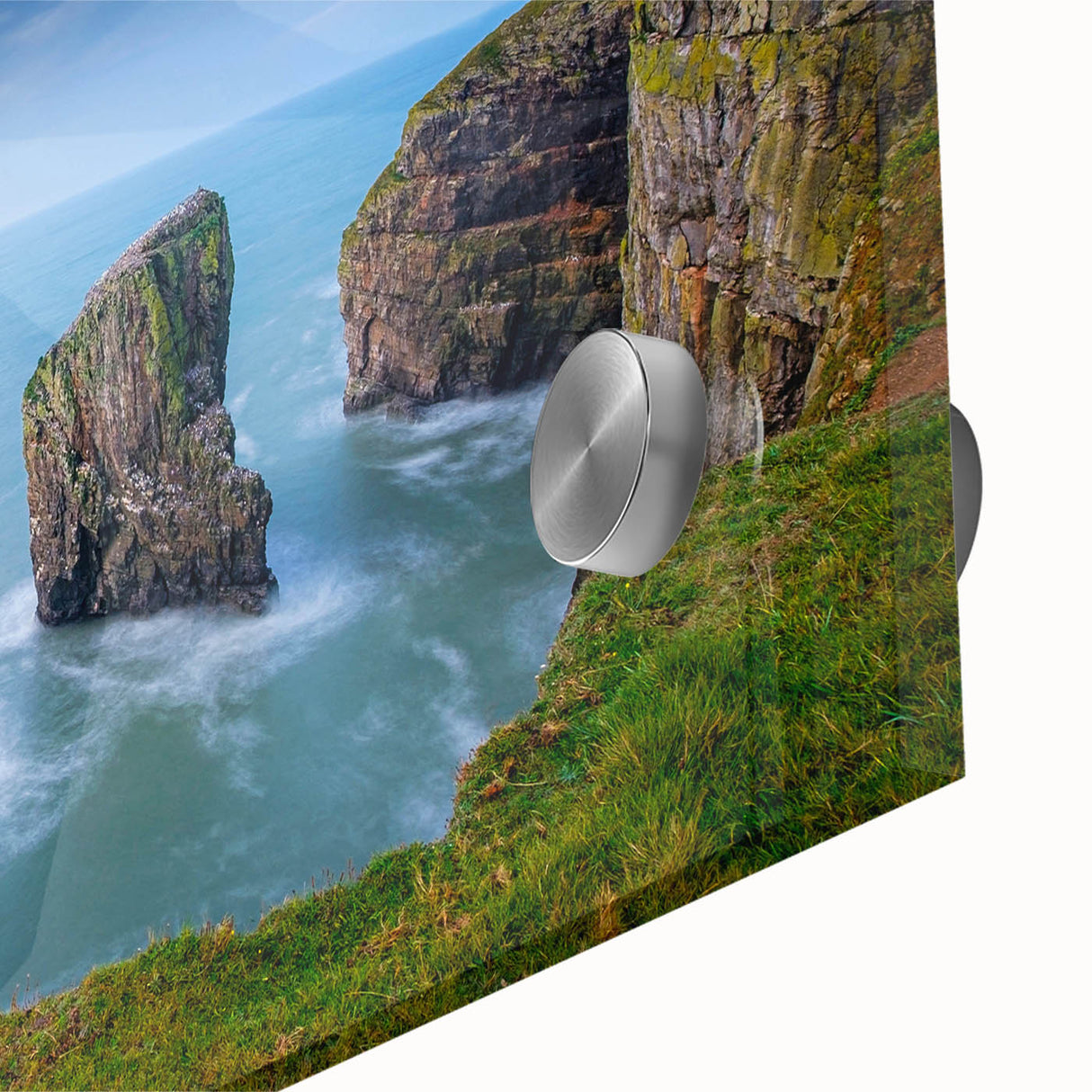 Large abstract wall art depicting a European Welsh scenery in muted earth tones on acrylic glass.