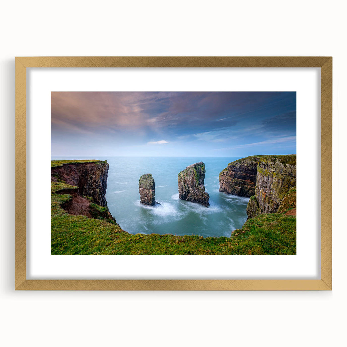 Extra large abstract art print of European scenery in textured style, gold framed with mat, suited for living room decor.