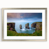 Textured art print of an abstract Welsh landscape in muted earth tones, framed with a silver mat, ideal for bedroom decor.