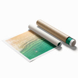 Extra large rolled print of Cabo San Lucas scenery with vibrant ocean and floral accents, ideal for classy bathroom wall art.