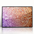 Large abstract wall art depicting a Cancun scenery in muted blue and green tones, framed in black acrylic.