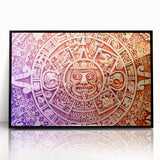 Large abstract wall art depicting a Cancun scenery in muted blue and green tones, framed in black acrylic.