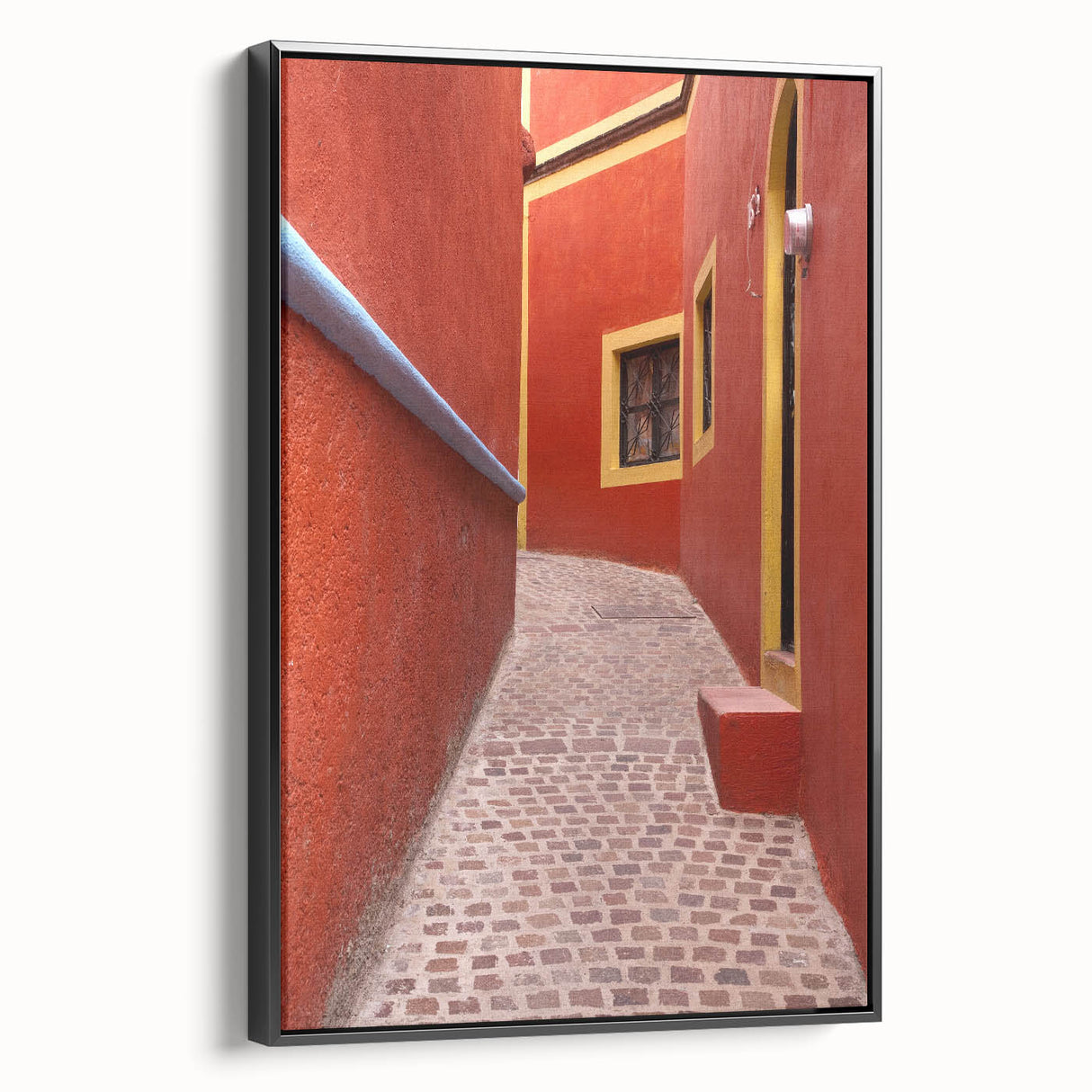 Black and white framed canvas of vintage landscape art featuring Guanajuato, Mexico, ideal for bedroom decor.