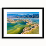 Extra large framed abstract art print depicting a vibrant, colorful Oaxaca scenery on textured canvas.
