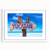 Abstract art print of Yucatan scenery in pastel shades on a white-framed matte, suitable for bedroom or dining room decor.