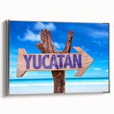 Framed canvas landscape art painting depicting a vibrant Mexican Yucatán scenery.