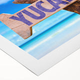 Art deco poster of Yucatan scenery on rolled canvas, featuring pastel shades, ideal for dining room wall art.