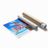 Extra large rolled print depicting Yucatan scenery with vibrant floral elements.