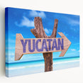 Large canvas art depicting a scenic Yucatan landscape, with vibrant green and blue tones, ideal for kitchen wall art.