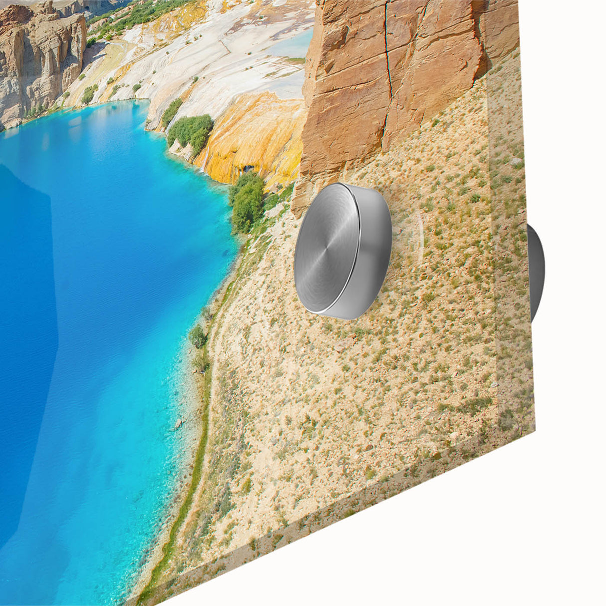 Large abstract wall art depicting a Middle Eastern Afghan scenery in muted earth tones on acrylic glass.
