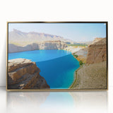 Framed acrylic print of a Middle Eastern landscape in gold and earth tones, suitable for modern art wall decor.