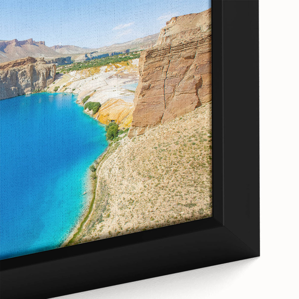 Extra large framed canvas of a textured, colorful Middle Eastern landscape scene, ideal for living room decor.