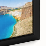 Extra large framed canvas of a textured, colorful Middle Eastern landscape scene, ideal for living room decor.