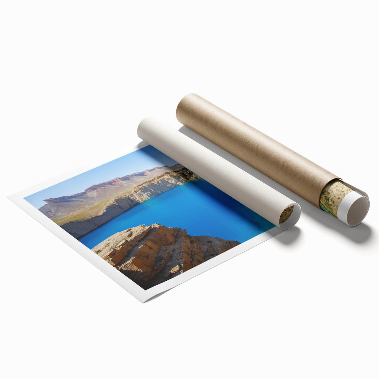 Extra large rolled print depicting a Middle Eastern landscape in muted earth tones, ideal for classy bathroom wall art.