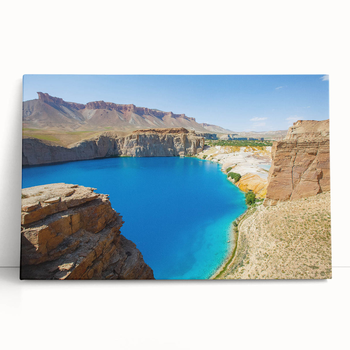 Black and white stretched canvas featuring a scenic Middle Eastern landscape, ideal for kitchen wall art.