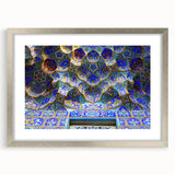Textured abstract art print depicting a Middle Eastern landscape in earthy tones, framed in silver, ideal for bedroom art.