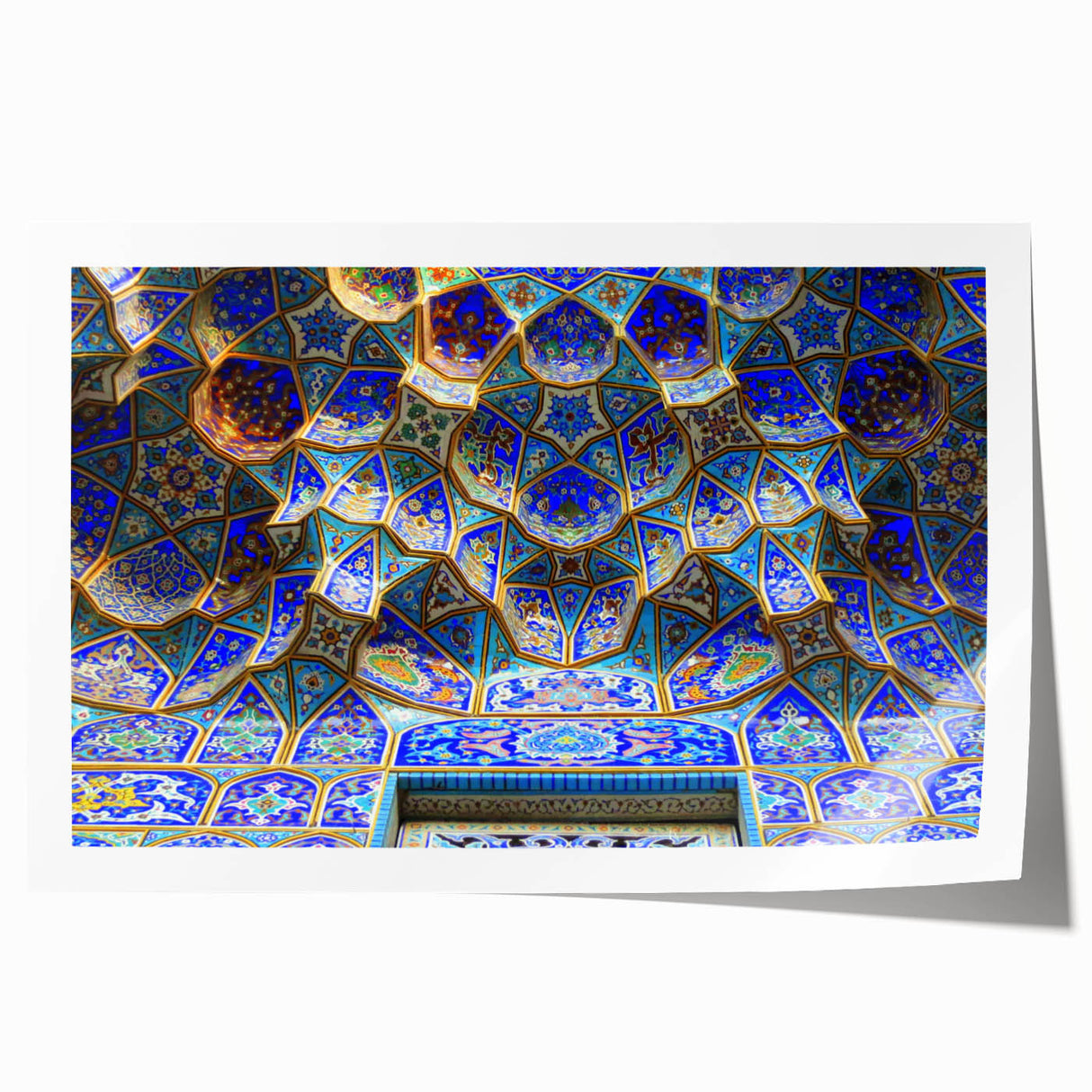 Extra large rolled print featuring a Middle Eastern scenery with floral elements in earthy tones.
