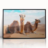 Large abstract wall art featuring a mid-century modernist style scene of the Middle East.