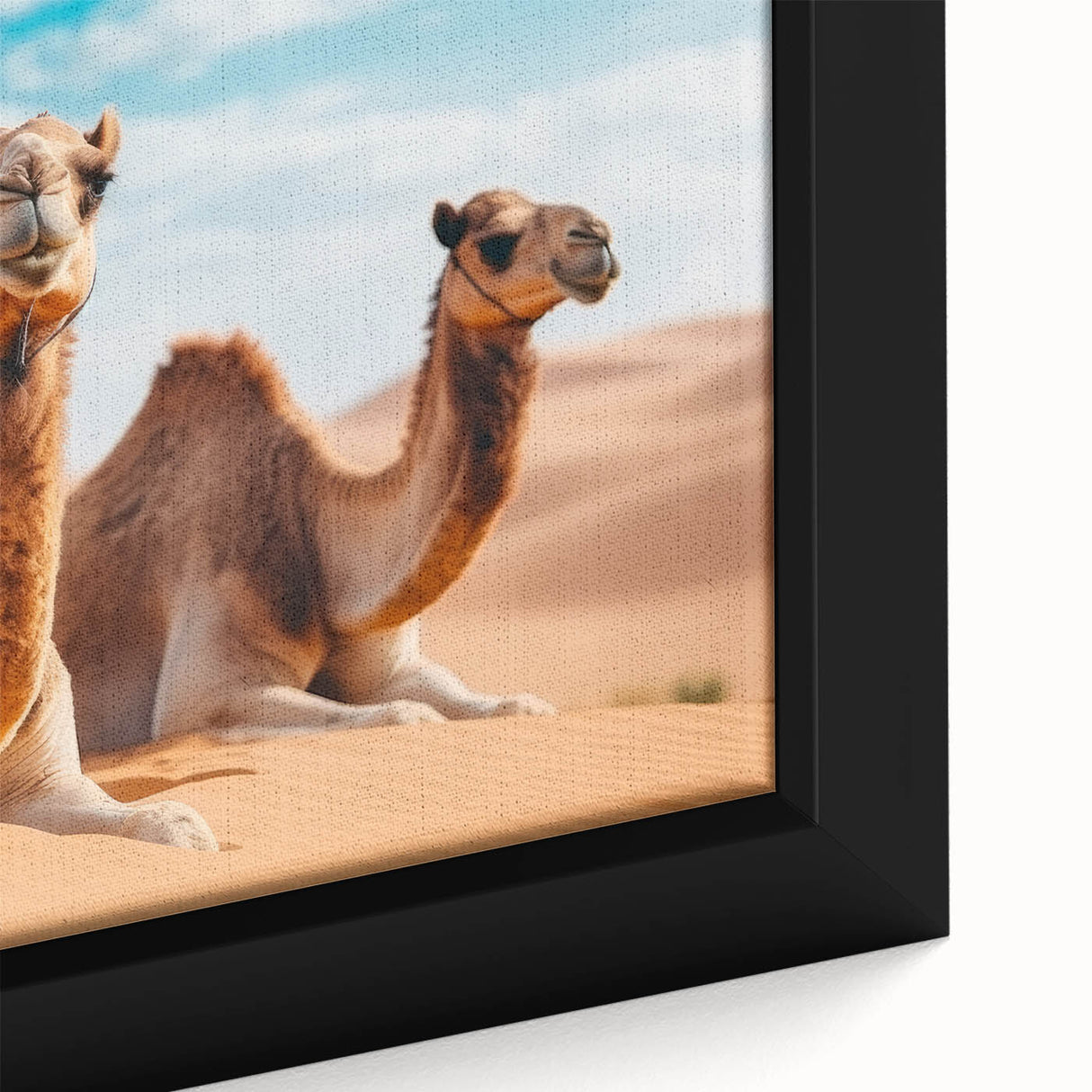 Textured black wall art featuring a Middle-Eastern Iraq scenery in vibrant colors on a framed canvas.