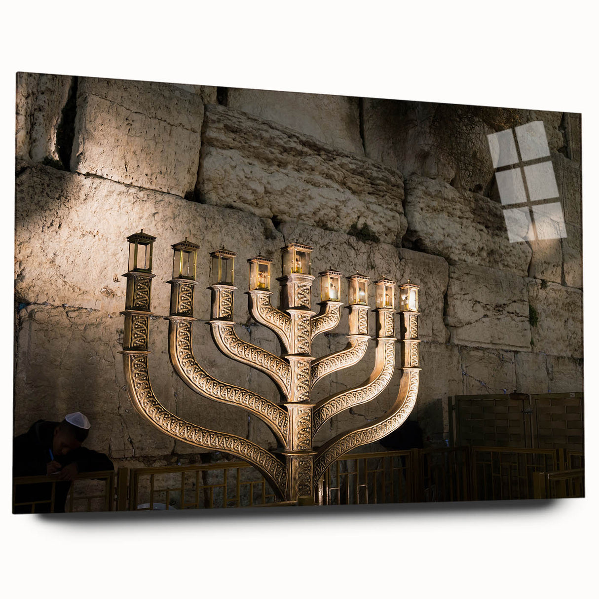 Acrylic print of large abstract Jerusalem scenery in muted earth tones, ideal for bedroom or dining room art.