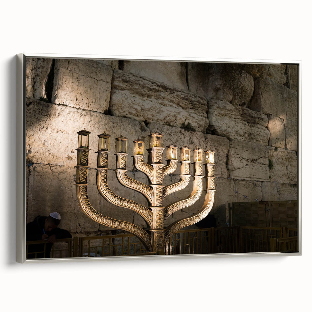 Framed canvas of a vintage-style Jerusalem landscape in muted colors, ideal for adding a cultured touch to a living room.