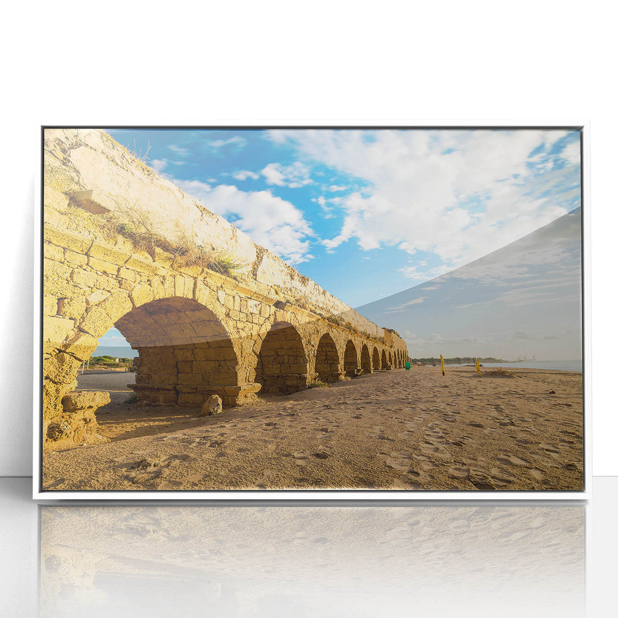 Acrylic print of a Middle Eastern scenery in art deco style, featuring soft pastel colors, ideal for modern nursery wall art.