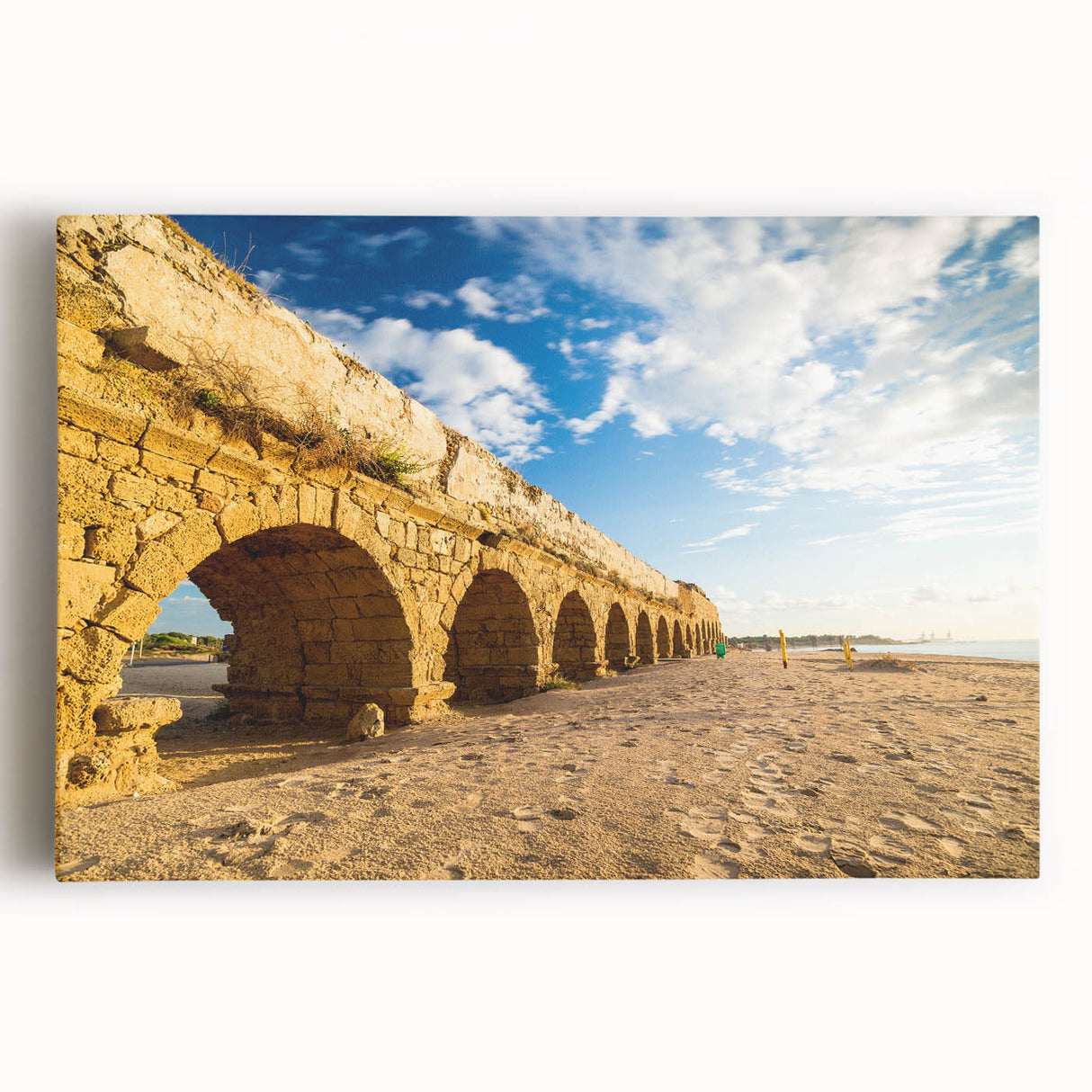 Black and white stretched canvas of a Middle Eastern landscape, ideal for kitchen art.