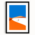 Extra large abstract art print of a colorful, textured Middle-Eastern scenery on a black framed canvas.