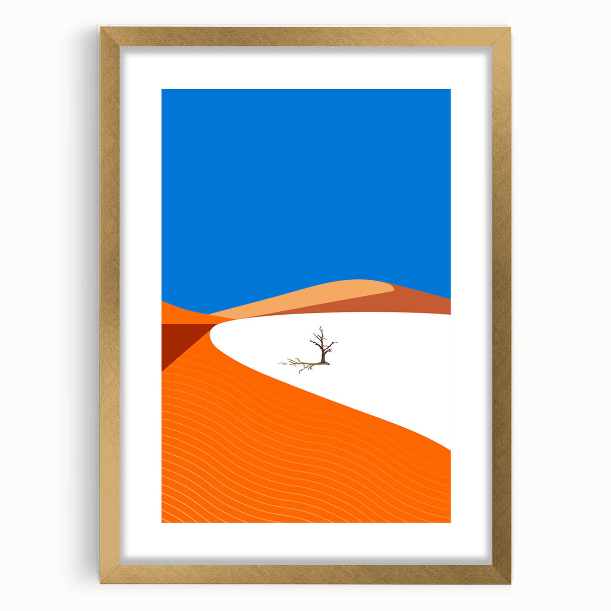 Extra large abstract art print of Middle Eastern scenery in muted gold tones on a framed canvas, ideal for living room decor.
